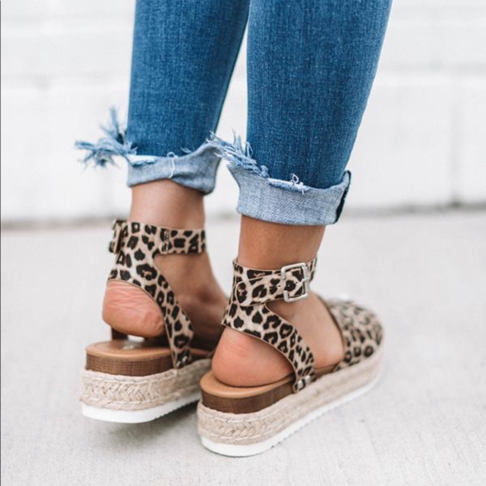Cheetah Leopard Espadrilles Platform Sandals - Picture 4 of 6